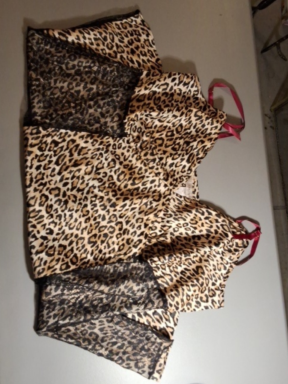 Cacique Leopard Print Satin & Lace Sleep Top with Pink Straps